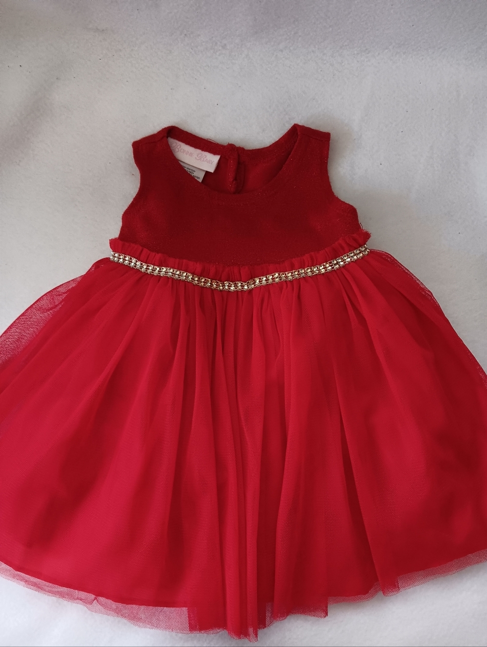 Red Tulle Party Dress with Gold Waist
